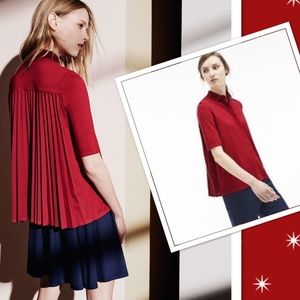 EUC Lacoste Red Milano half sleeve pleated blouse